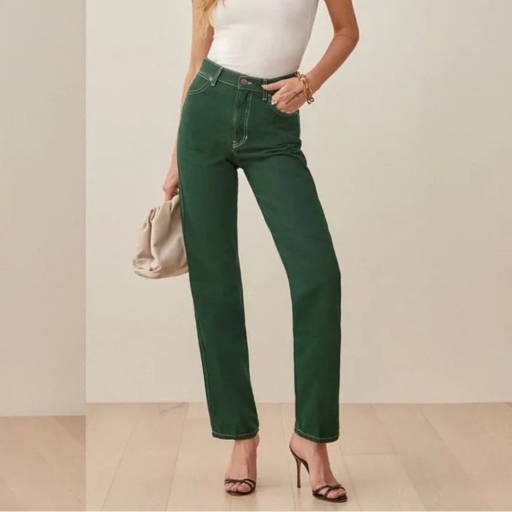 Reformation Dark Green Straight Leg Jeans